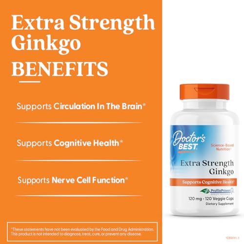 Doctor's Best Ginkgo bottle label shows non-GMO and vegan status for mindful shoppers.