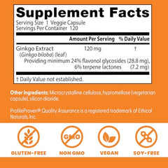 Doctor's Best Ginkgo capsules closeup emphasizes reliable 120 mg dosage.