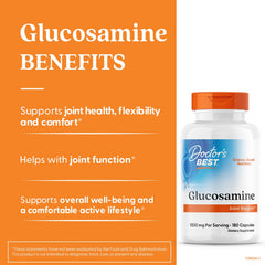 Capsules close-up showing sodium-free, potassium-stabilized glucosamine for joint health.