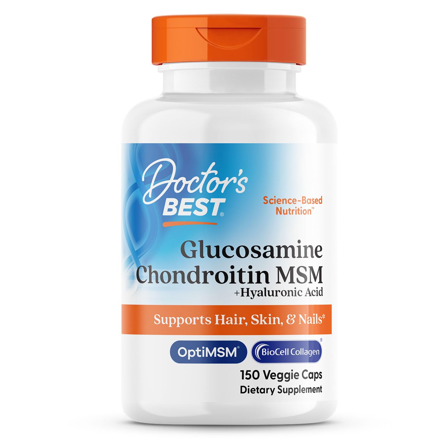Doctor's Best glucosamine chondroitin msm hyaluronic bottle supports joint health