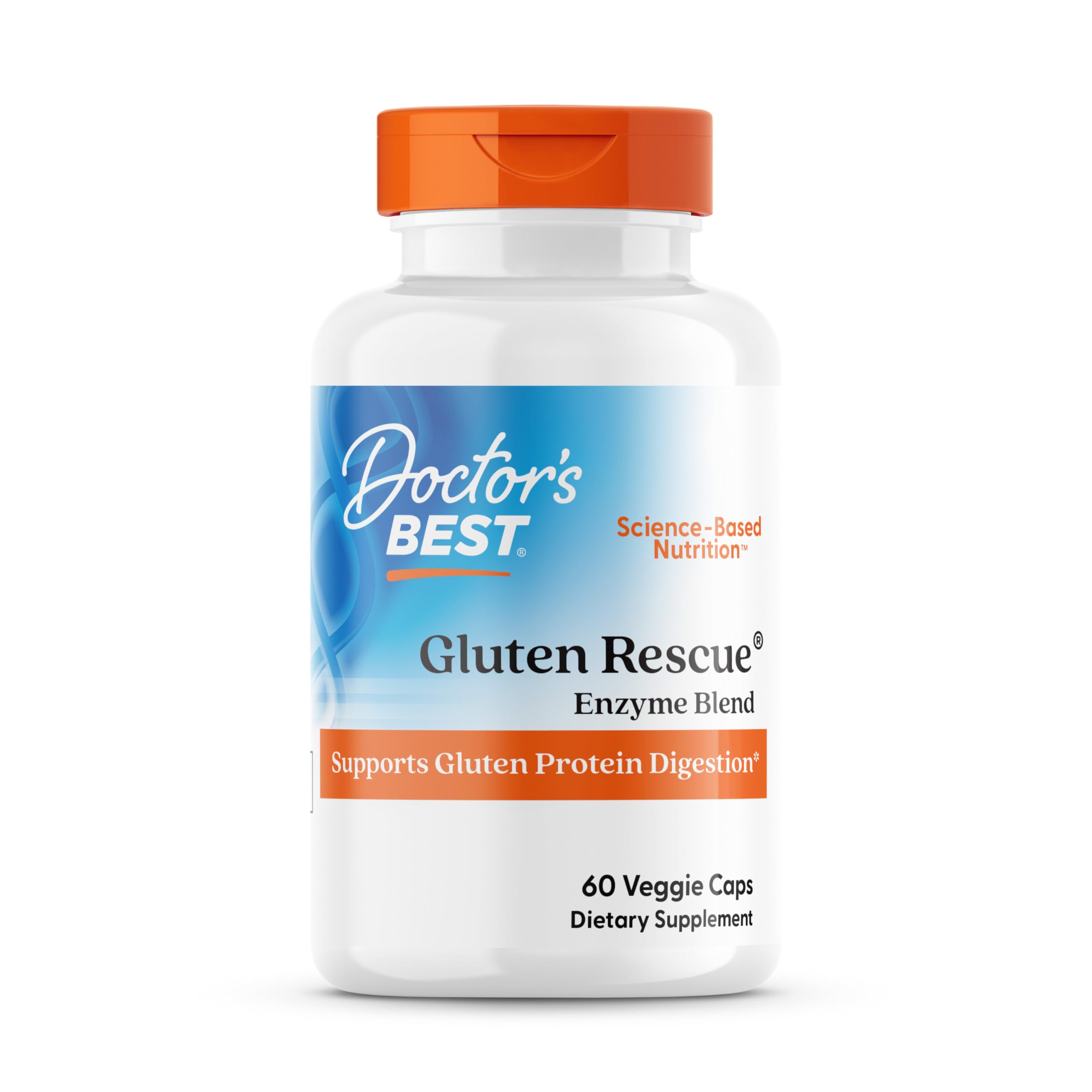 Doctor's Best Gluten Rescue bottle front view with Glutalytic for gluten support