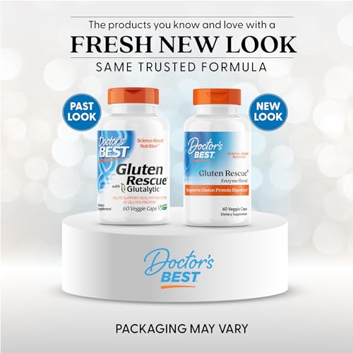 Doctor's Best Gluten Rescue capsules shown for convenient daily digestion support