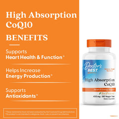 Label of Doctor's Best CoQ10 showing vegan and non-GMO features