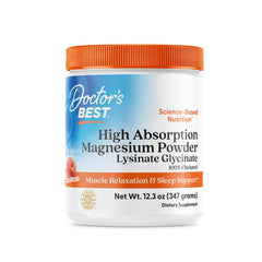 Doctor's Best high absorption magnesium bottle in peach flavor for daily muscle relaxation.