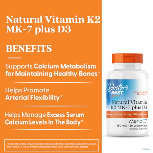 Doctor's BEST K2 MK-7 + D3 capsules in veggie form for bone health