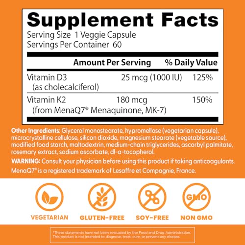 Doctor's BEST K2 MK-7 + D3 dosage chart image showing daily intake
