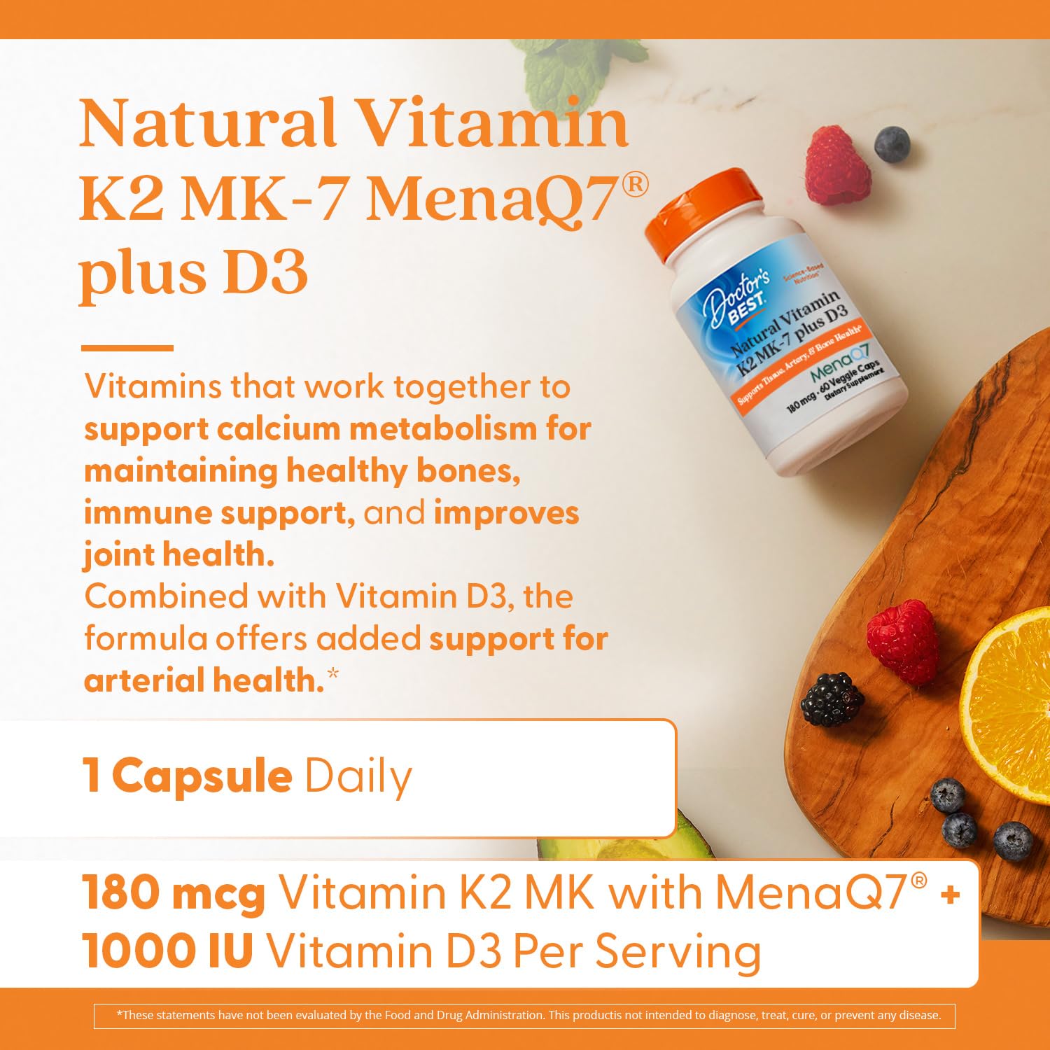 Doctor's BEST K2 MK-7 + D3 ingredients list with MenaQ7