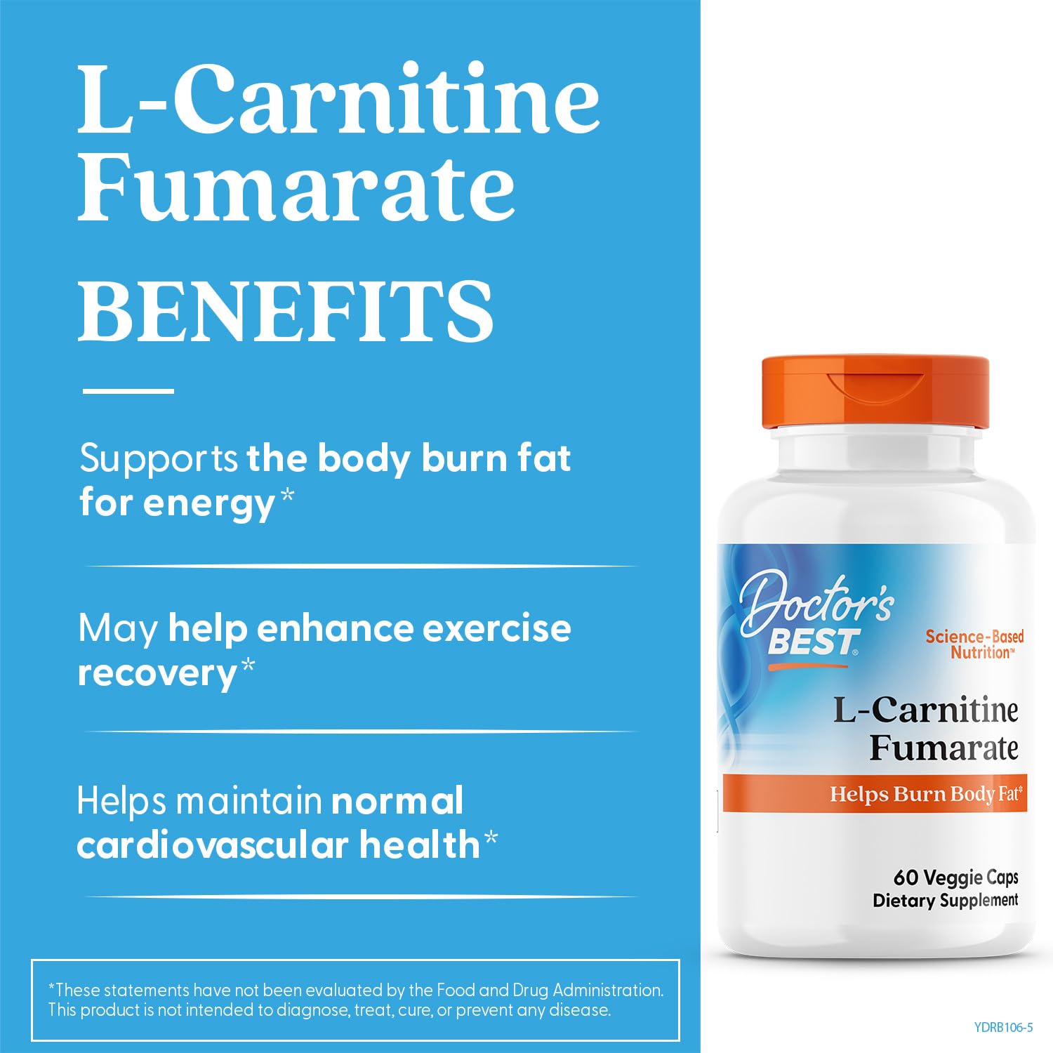 Doctor's Best L-Carnitine Fumarate vegan capsules close-up for energy support.