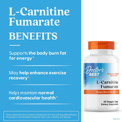 Doctor's Best L-Carnitine Fumarate vegan capsules close-up for energy support.