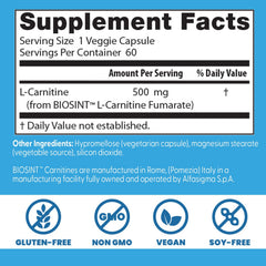 Doctor's Best L-Carnitine Fumarate label close-up highlights purity.