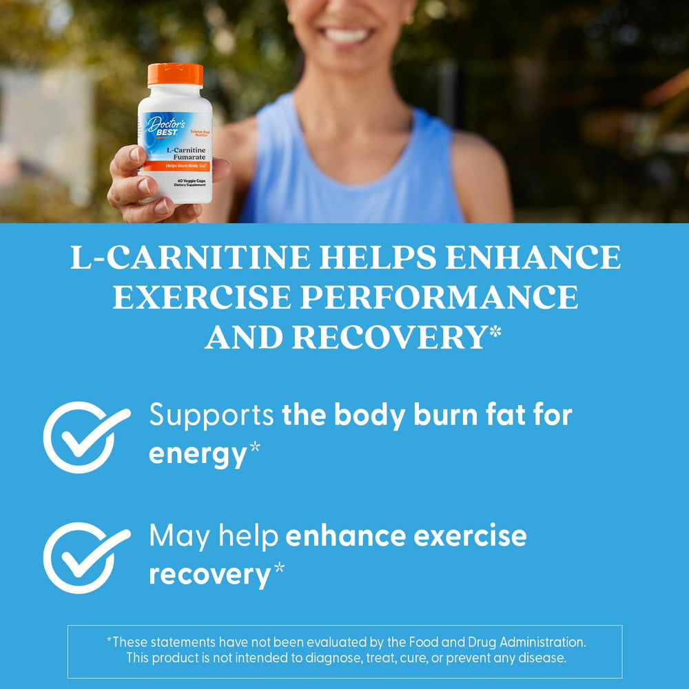 Doctor's Best L-Carnitine Fumarate vegan capsules emphasizing plant-based formula.