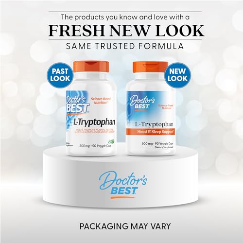 Closeup of Doctor's Best L-Tryptophan capsules highlighting vegan veggie caps