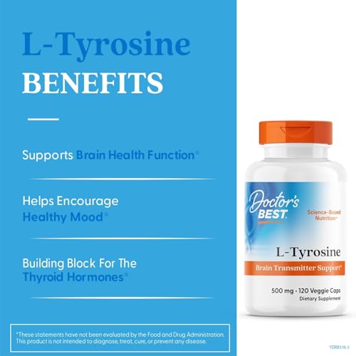Doctor's Best L-Tyrosine bottle label showing 500 mg per cap.