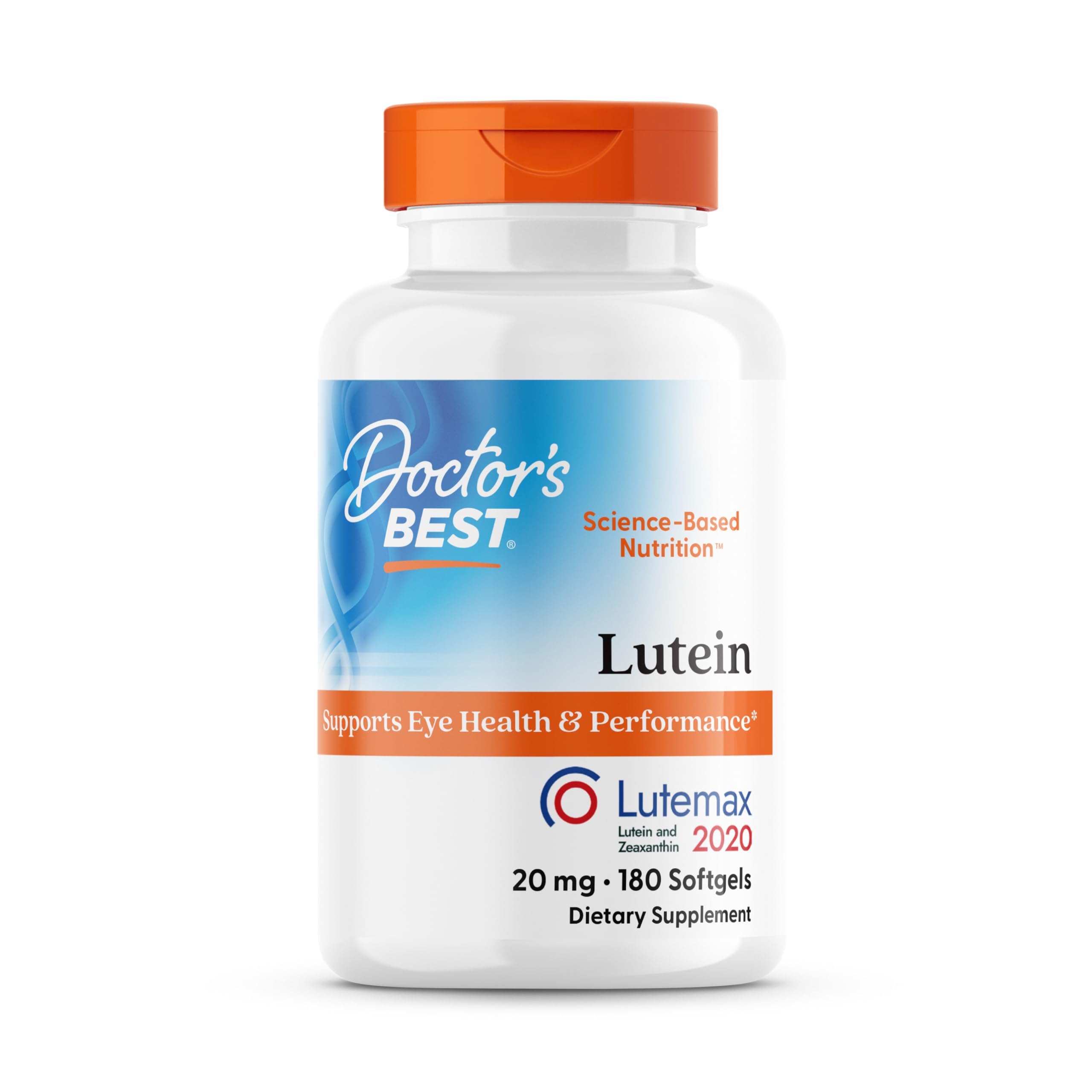 Doctor's Best Lutein bottle highlights daily eye health support