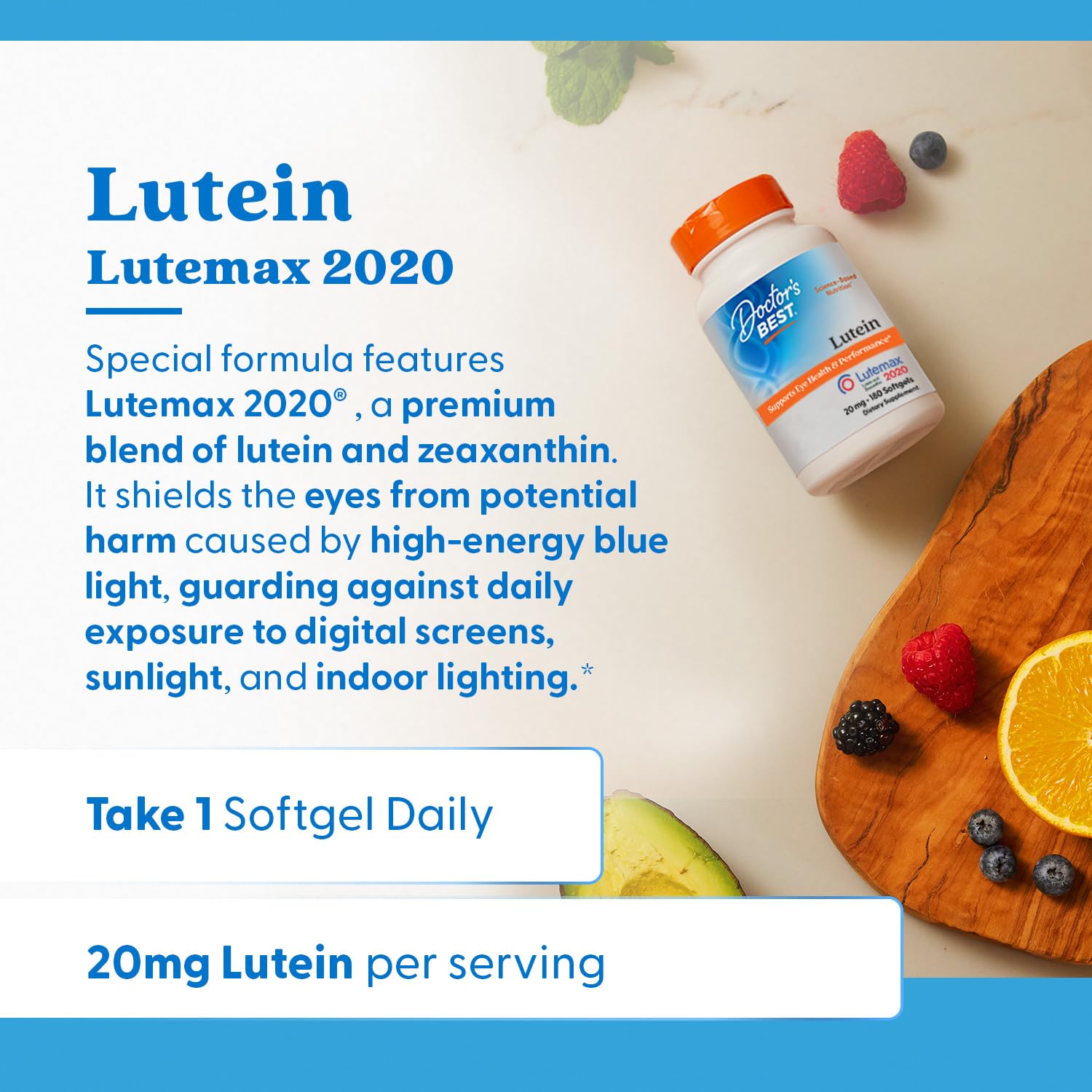 Doctor's Best Lutein gluten-free badge communicates allergen-friendly option