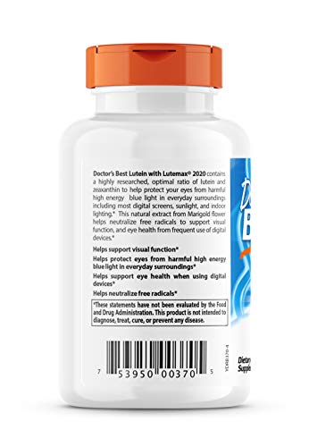 Doctor's Best Lutein Lutemax 2020 closeup shows premium marigold-derived carotenoids