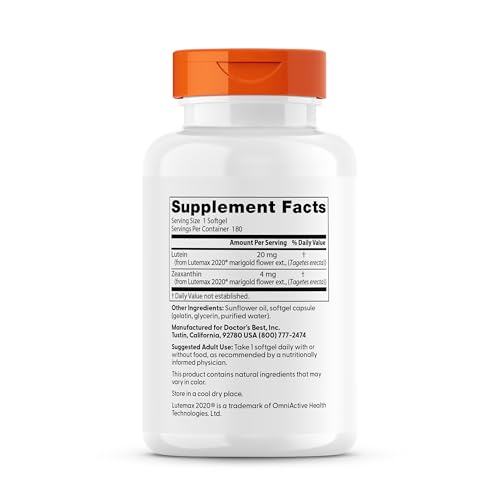 Doctor's Best Lutein softgels on display highlight easy daily intake
