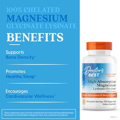 Doctor's Best label close-up highlighting TRAACS chelate technology for bioavailability.