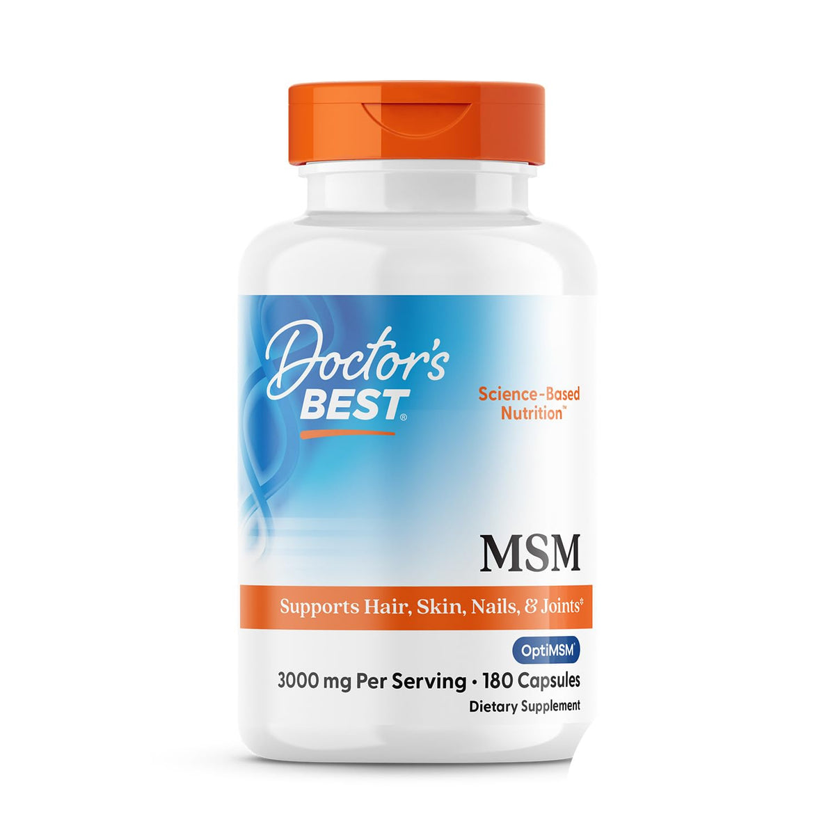 Doctors Best MSM bottle closeup highlighting purified MSM for joint comfort potential