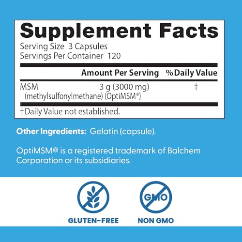 Doctor's Best MSM bottle label close-up highlighting non-GMO and gluten-free