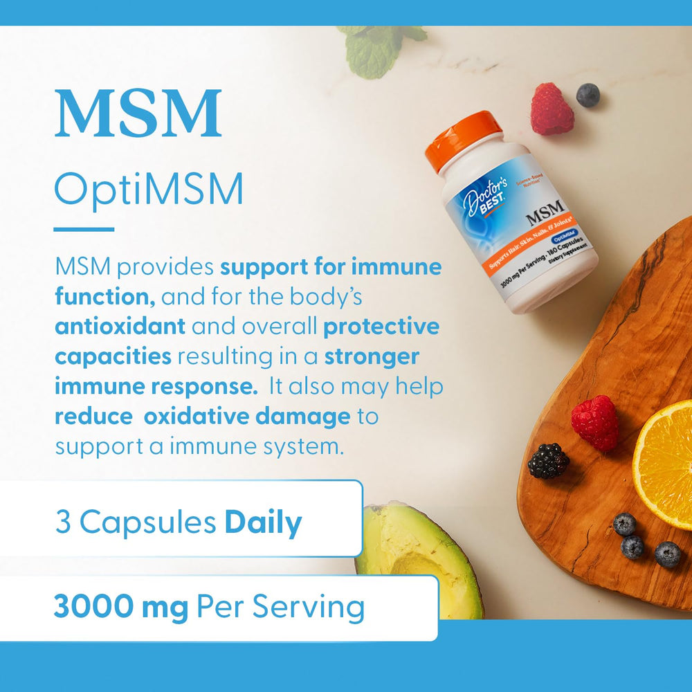 MSM bottle displayed on a shelf ready for daily supplementation