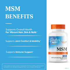 Doctor's Best MSM capsules close-up suggesting daily beauty and joint benefits