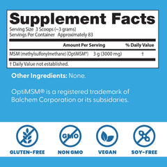 Close-up of Doctor's Best MSM label highlighting vegan and gluten-free features.