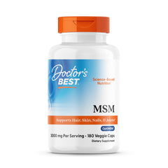 Doctor's Best MSM capsules bottle shows a trusted supplement for hair, skin and nails.