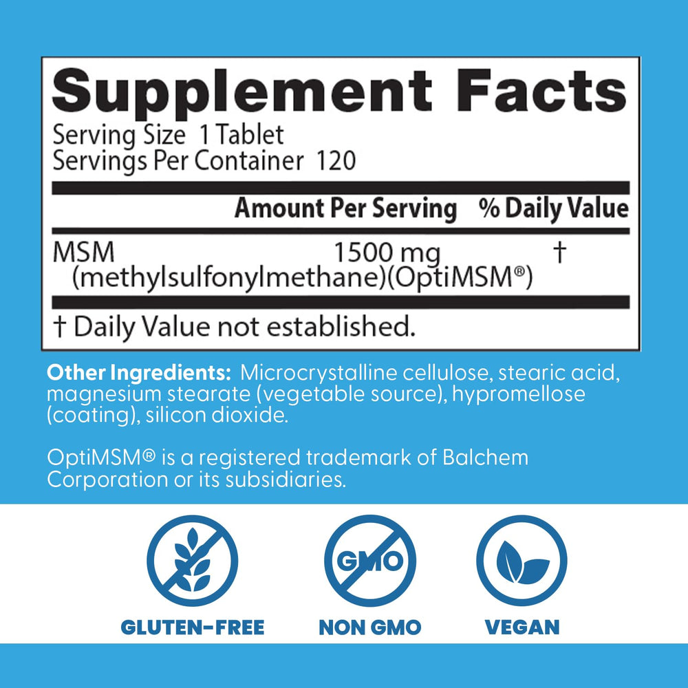 Doctor's Best MSM tablets on a neutral surface suggesting daily use