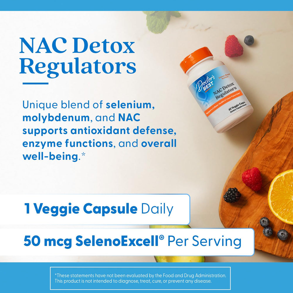 Doctor's Best NAC Detox Regulators bottle with glass for on-the-go use