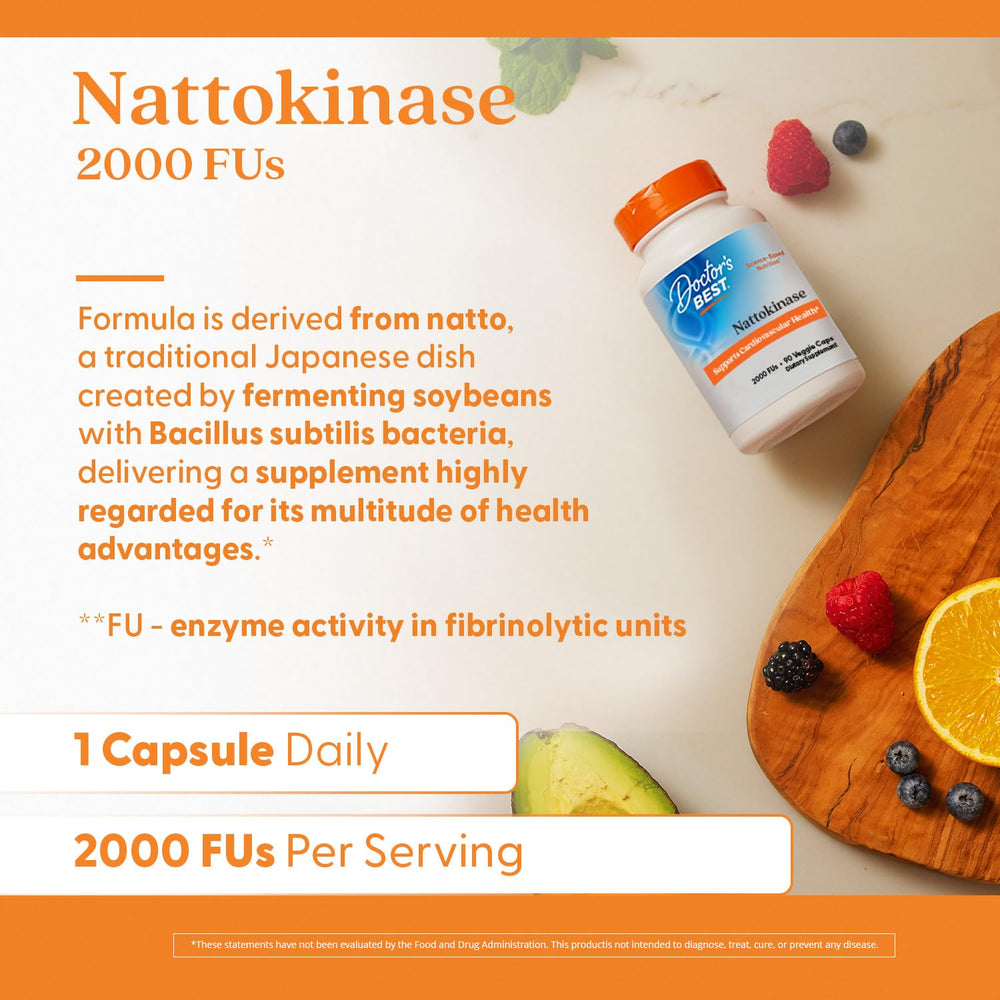 Doctor's BEST nattokinase vegan capsules packaging with clear ingredient details