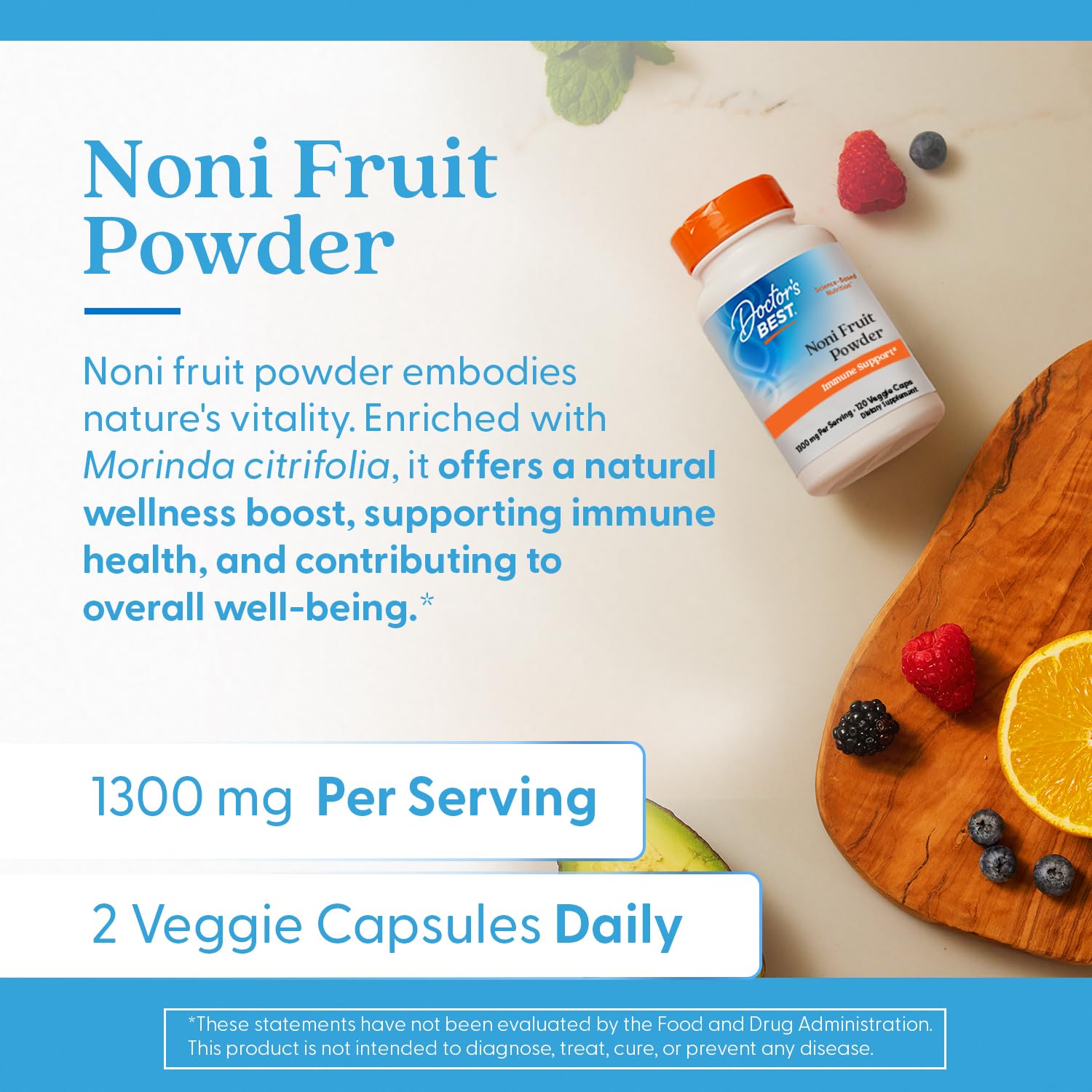 Doctor's Best Noni Concentrate serving size card showing 650 mg per capsule