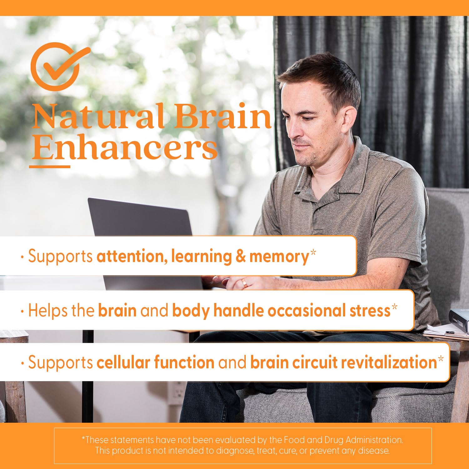 Product info panel highlights trusted science backed brain health notes