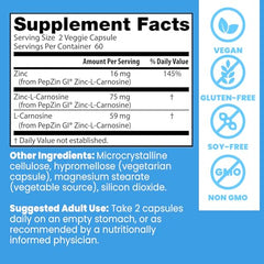 Doctor's Best PepZin GI ingredient label emphasizes zinc-L-carnosine for GI support.