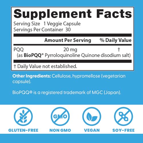 Doctor's Best PQQ bottle pour illustrating simple daily supplementation.