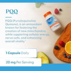 Doctor's Best PQQ label side displaying gluten-free and soy-free features.
