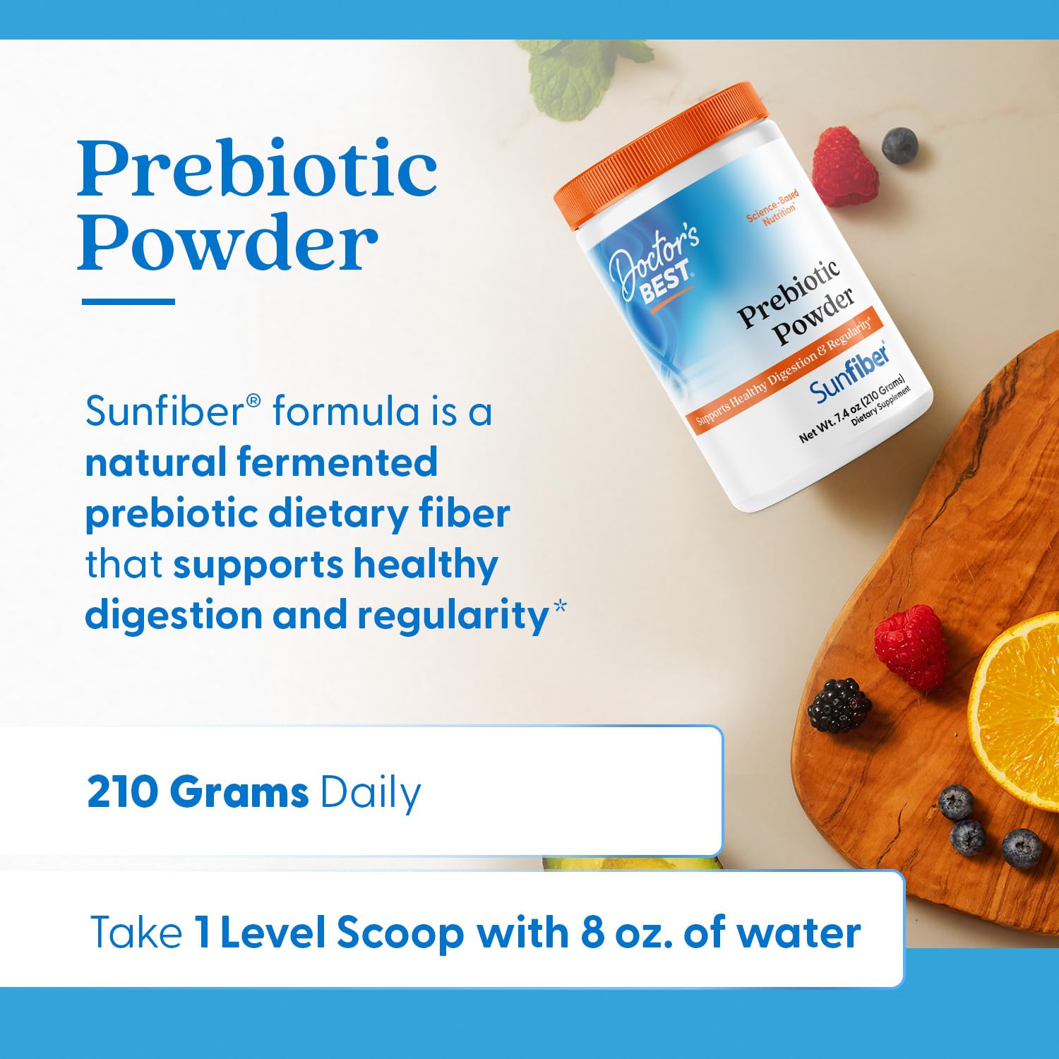 Doctors Best prebiotic Sunfiber glass mixing a smooth drink