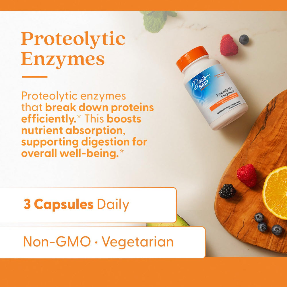Doctor's Best proteolytic enzymes ingredients list including bromelain and papain