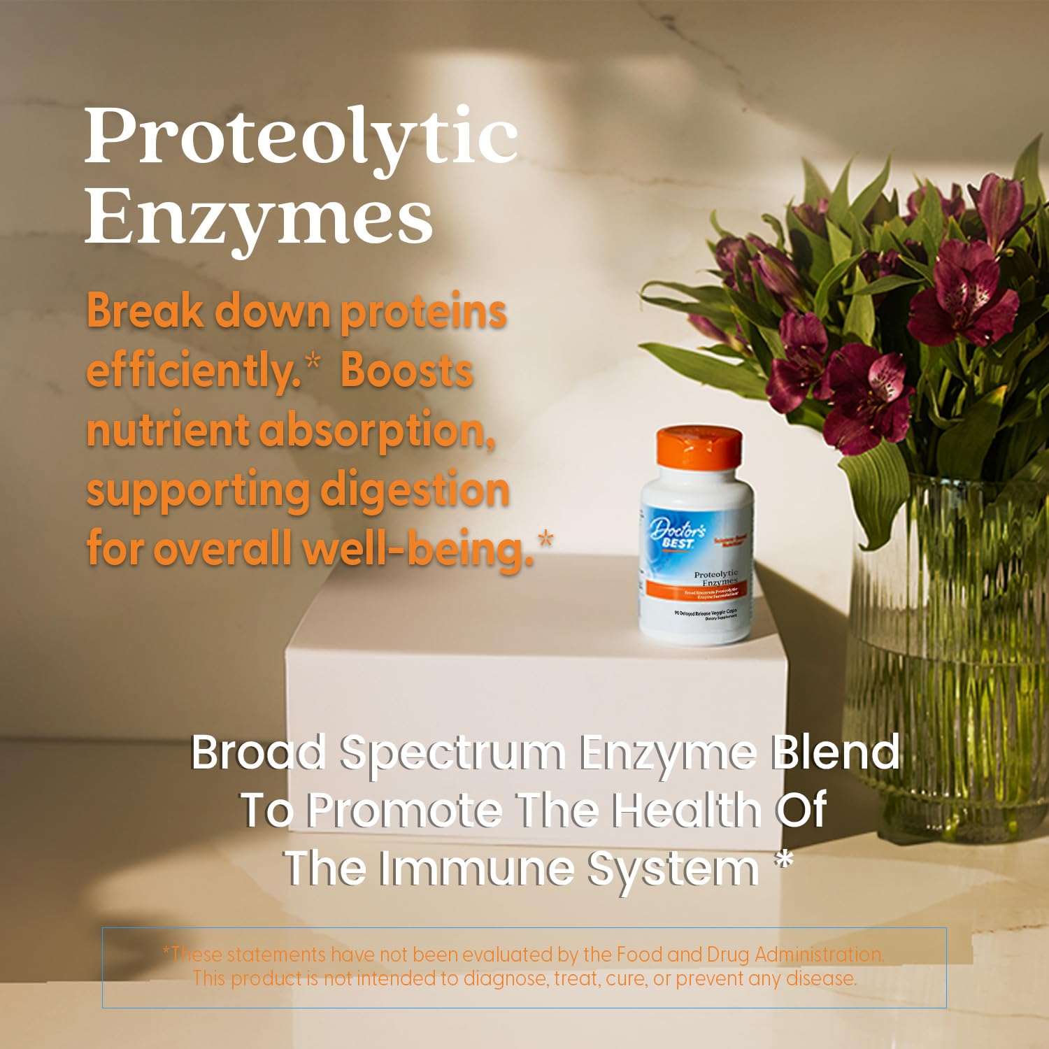 Doctor's Best proteolytic enzymes container on shelf for convenient daily use