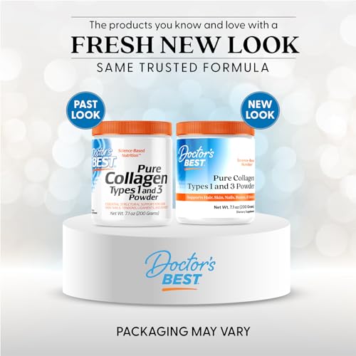 Doctor's Best Pure Collagen Types 1 & 3 scoop beside powder illustrating easy mixing.