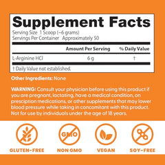 Close-up of Doctor's Best L-Arginine label, vegan and non-GMO.