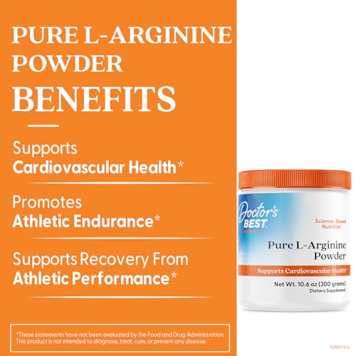 Scoop of Doctor's Best L-Arginine powder ready to mix before workouts.