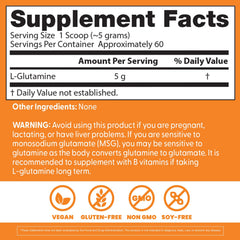 Packaging emphasizes gluten-free and soy-free formulation of Doctor's Best L-Glutamine powder.