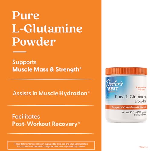 Scoop beside Doctor's Best L-Glutamine powder for easy post-workout mixing.