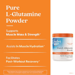 Scoop beside Doctor's Best L-Glutamine powder for easy post-workout mixing.