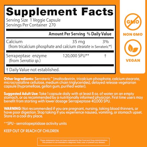 Close-up of Doctor's Best Serrapeptase vegan capsules for proteolytic support