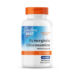 Doctor's Best Synergistic Glucosamine/MSM bottle front showing capsules for joint support