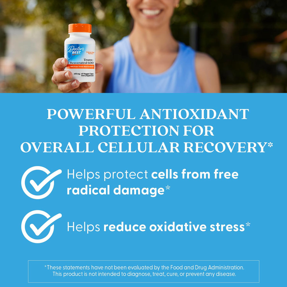 Doctor's Best Trans-Resveratrol 600 origin knotweed root indicated on bottle.