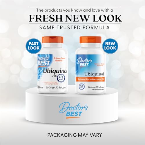 Doctor's Best ubiquinol bottle label close-up showing non-GMO and gluten-free claims