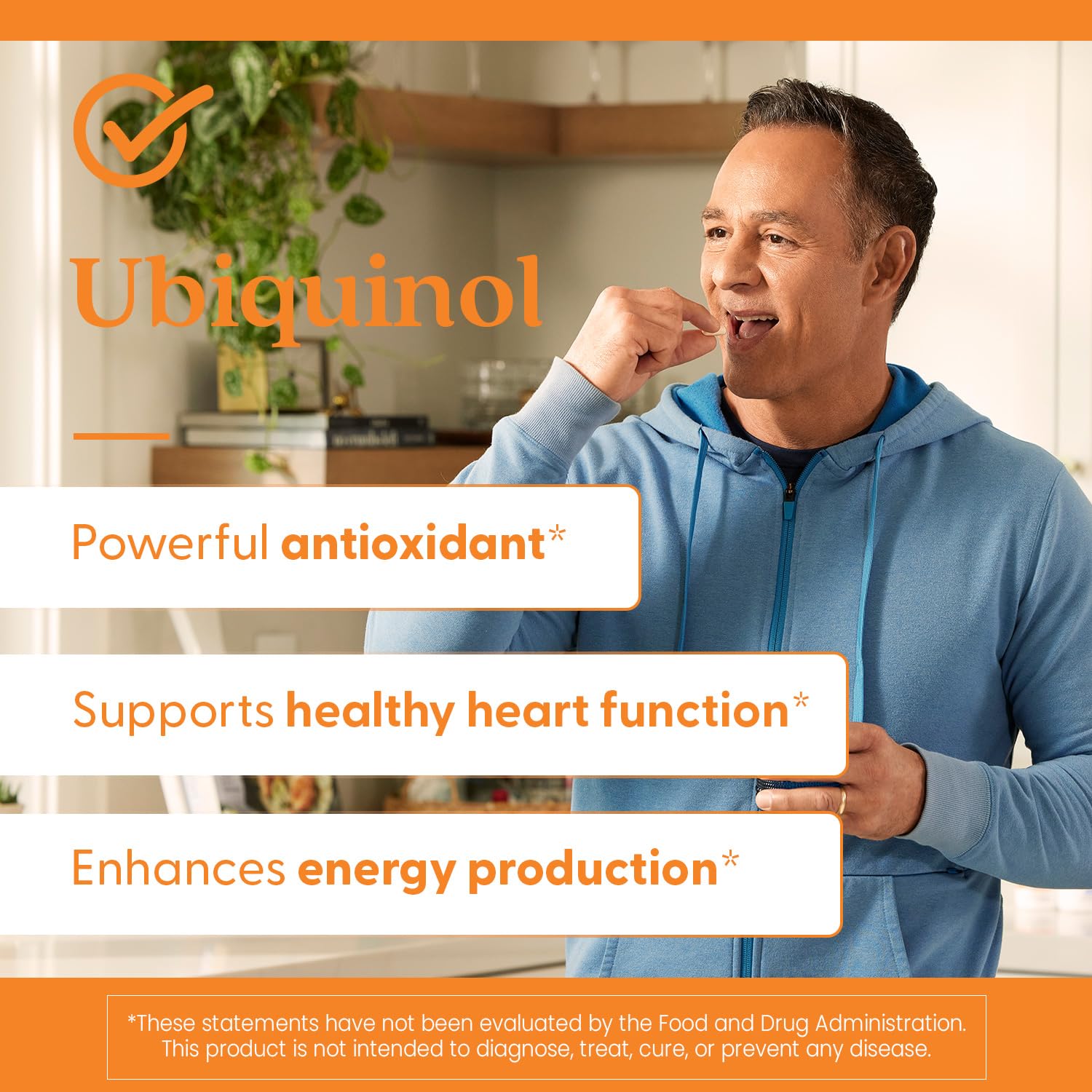 Doctor's Best Ubiquinol heart health graphic suggests potential cardiovascular energy benefits.